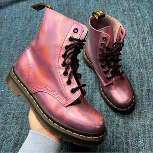Dr Martens 1460 Pascal Iced Metallic Combat Boots in Mallow Pink Women's Size 6